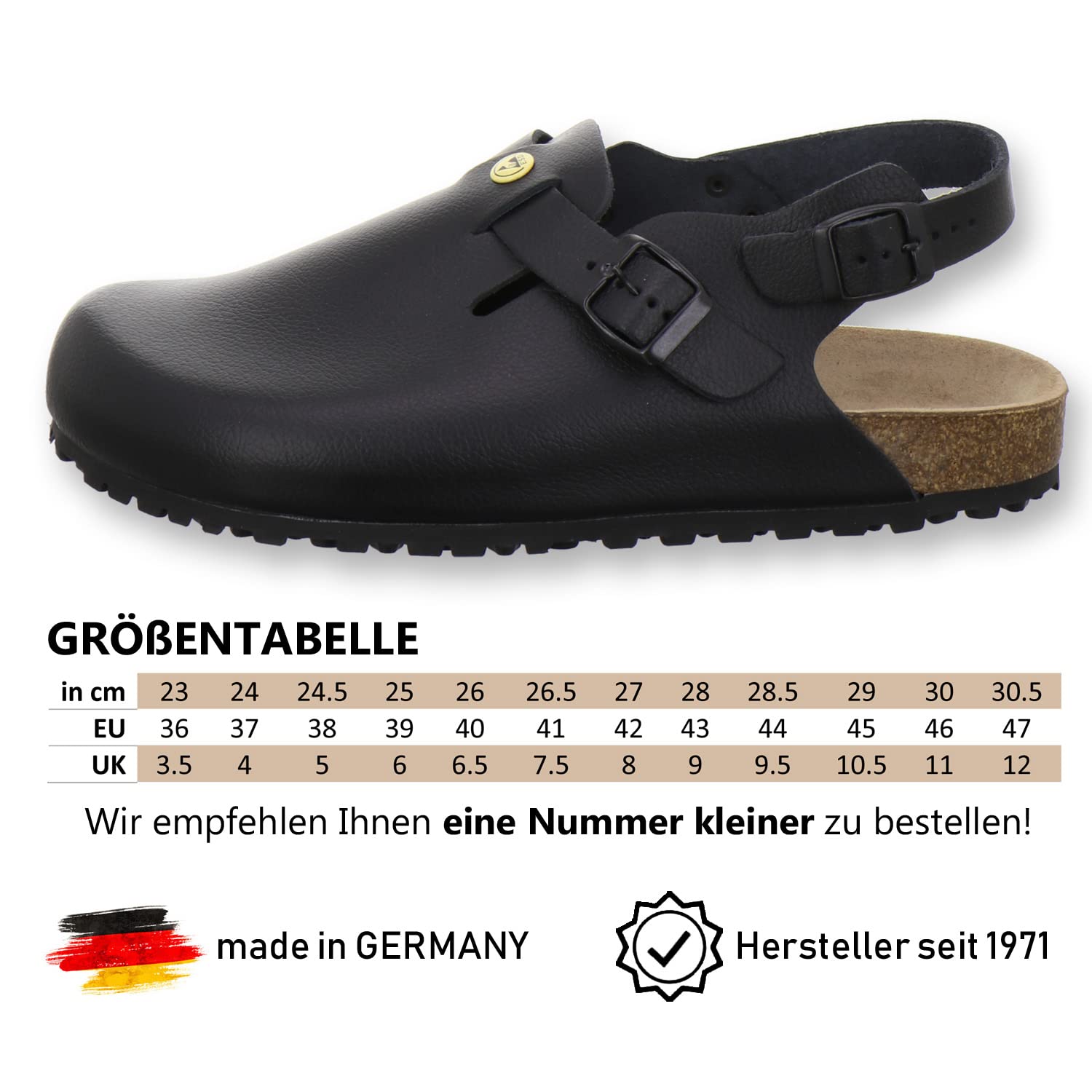 AFS 31940 buty robocze damskie i męskie, antystatyczne, buty robocze ze skóry, buty do pielęgnacji, buty laboratoryjne, czarny - Schwarz Glattleder - 36 EU