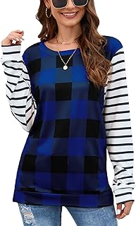 Moletom Feminino de Manga Longa, Moletom Feminino Manga Listrada Macia, Padrão Xadrez Solto, Moletom Feminino Confortável para Festa Ao Ar Livre
