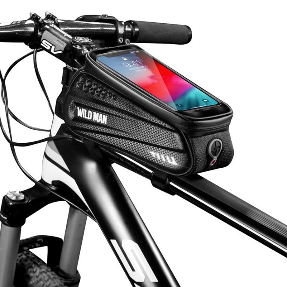 Rainproof Bicycle Front Frame Bike Bag with Touch Screen Phone Mount for Road Mountain Bike（Black,ES3）