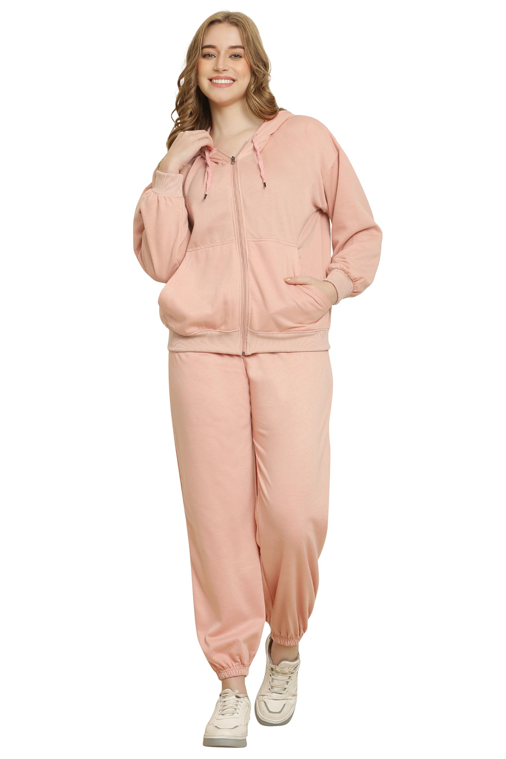 DKSHH Women's Winter Fleece Tracksuit Set, Full Zip Hoodie with Jogger Pants, Plus Size, 2 Piece Set with Pockets || 11 COLOURS || SMALL - 10XL || (IN, Alpha, S, Regular, PEACH)-picture-23