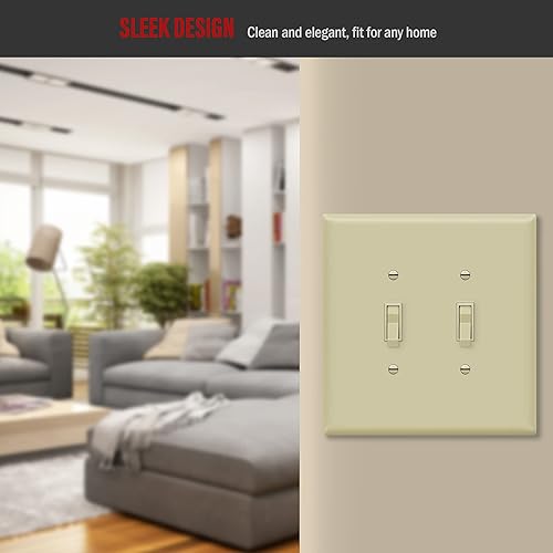 Miniatura 7 de ENERLITES Cubierta doble para interruptor de palanca, placa de pared para interruptor de luz de dos bandas, acabado brillante, 2 bandas de 5.5 x 5.5