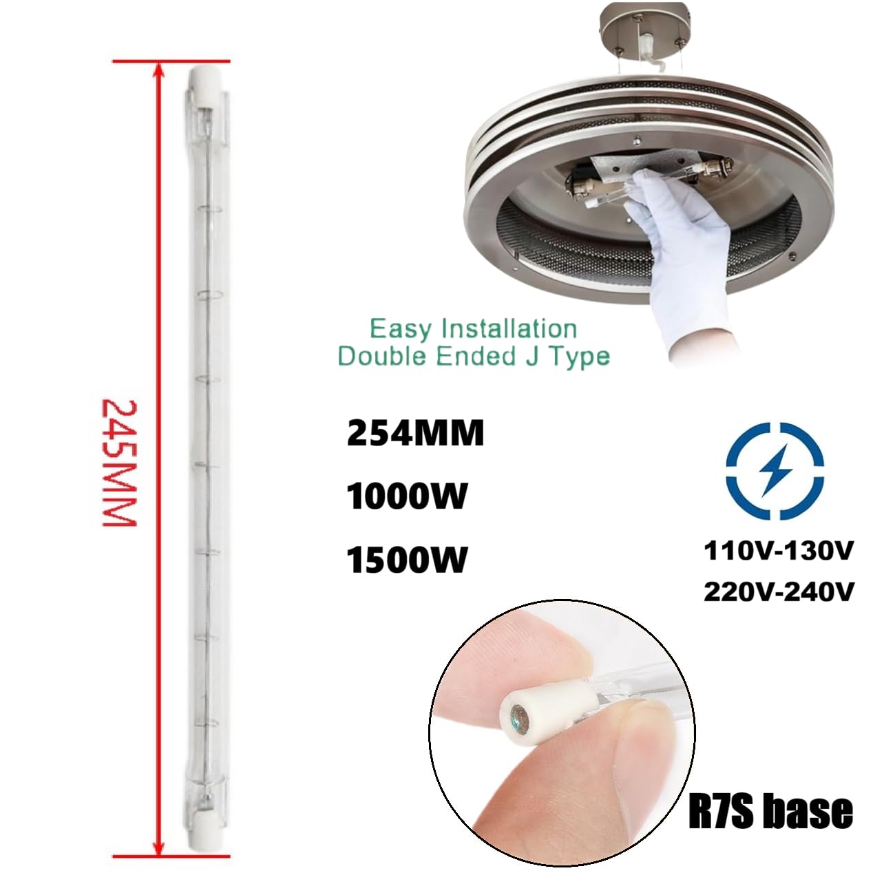 R7s Halogenbirne 254mm (10 Zoll), 10 Stück 2700k warmweiß, dimmbares doppelseitiges J-Typ-Röhrenlicht (1500W/254mm-230V)