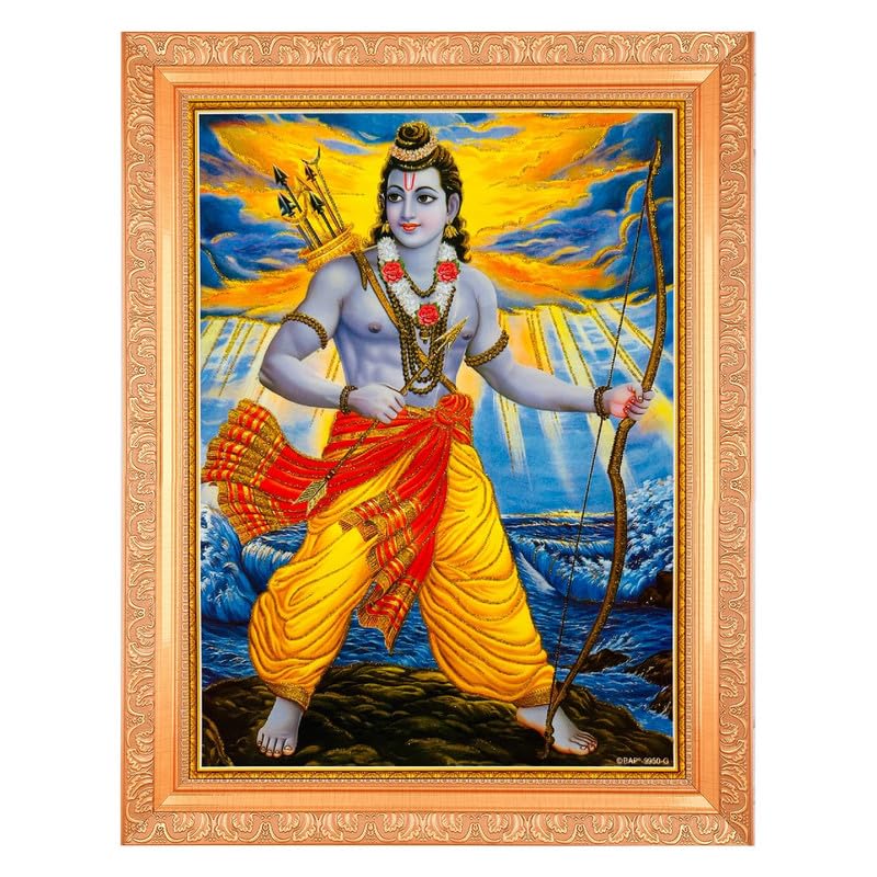 BM TRADERSJai Shree Ram Golden Zari Art Work Photo In Wall Hanging Golden Frame (11 x 14 Inches) OR (27.94 X 35.56 Cm's)