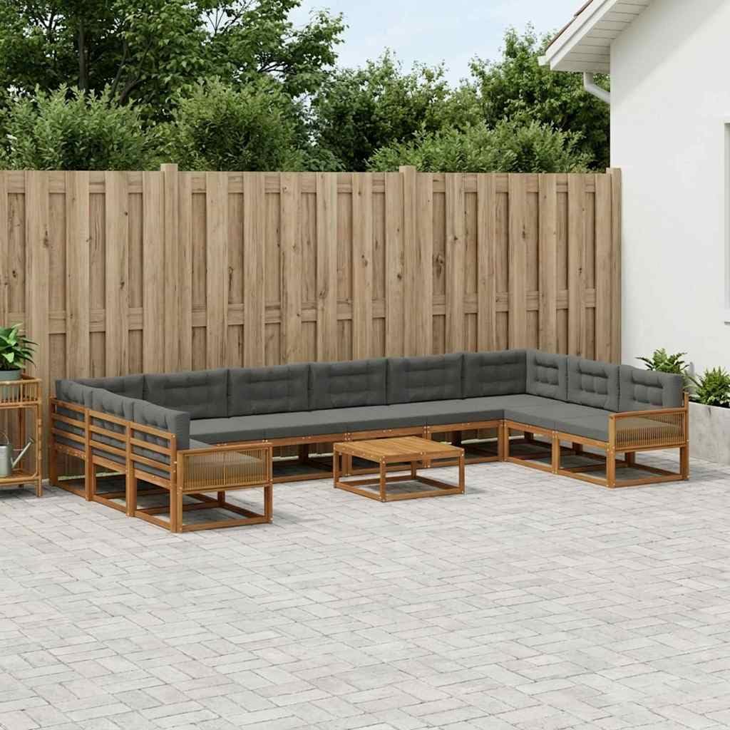 Outdoor-Garnitur mit Kissen 11 Teile aus massivem Akazienholz wetterfestes Set für Garten Balkon Terrasse mit Tisch Sofas und Stühlen für entspanntes Sitzen im Außenbereich
