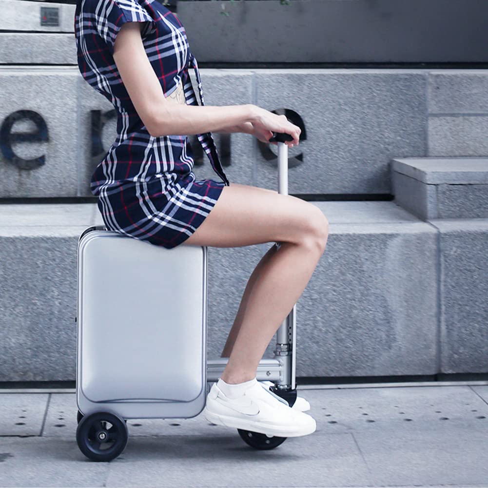 RNQZRNQZ 20 Inch Carry On Luggage,Lightweight Smart Electric Ride On Trolley, PC Hardside Travel Luggage with Spinner Wheels and TSA Lock, for woman man,White