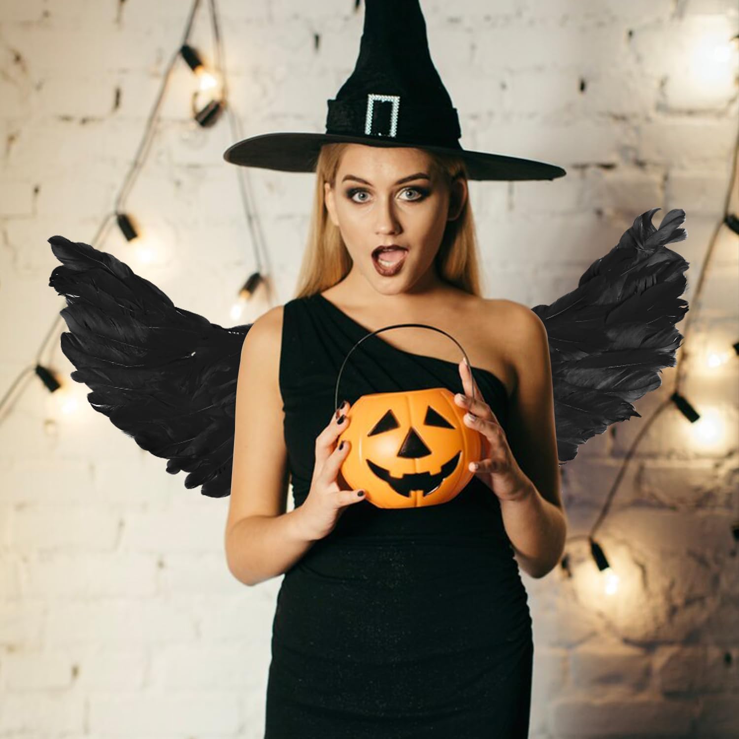 DAOUZL Engelsflügel Set Schwarz - Flügel, Heiligenschein & Zauberstab Für Kostüme