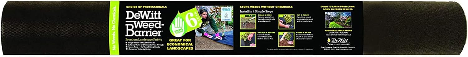 DeWitt Weed-Barrier Landscape Fabric 6 Year 1.5 oz, Black, 4 x 200 Feet – Medium-Duty Weed Control and Ground Cover for Gardens, Beds, Mulch, Outdoor Landscaping, and Yard Areas