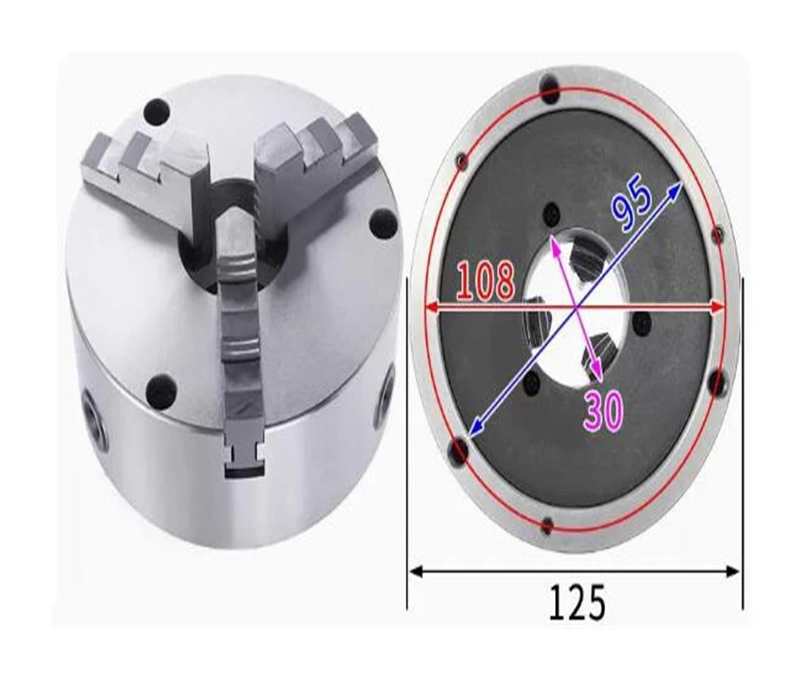 Uchwyt 3-szczękowy 125 mm, mały uchwyt tokarski z mocowaniem przednim, 3 otwory K11-125, ręczny uchwyt metalowy, uchwyt spiralny do mini tokarki WM210V