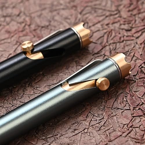 Miniatura 14 de Bolígrafo de acción de perno de aleación de aluminio, con bolígrafo distintivo de perno de corona de latón, compatible con repuestos de gel Parker