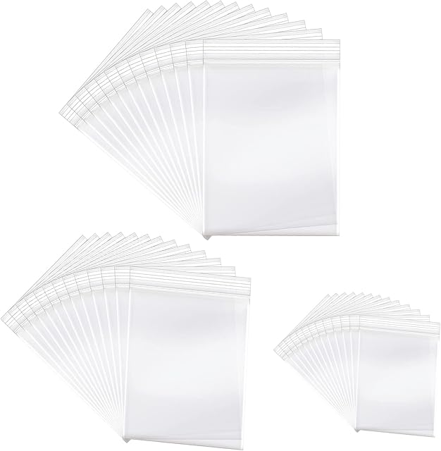 ZOCONE 300 PCS Small Plastic Bags, Small Ziplock Bags Resealable Plastic Bags Sealable Small Resealable Clear Plastic Bags for Candies Cookies Jewelry, 3 Sizes