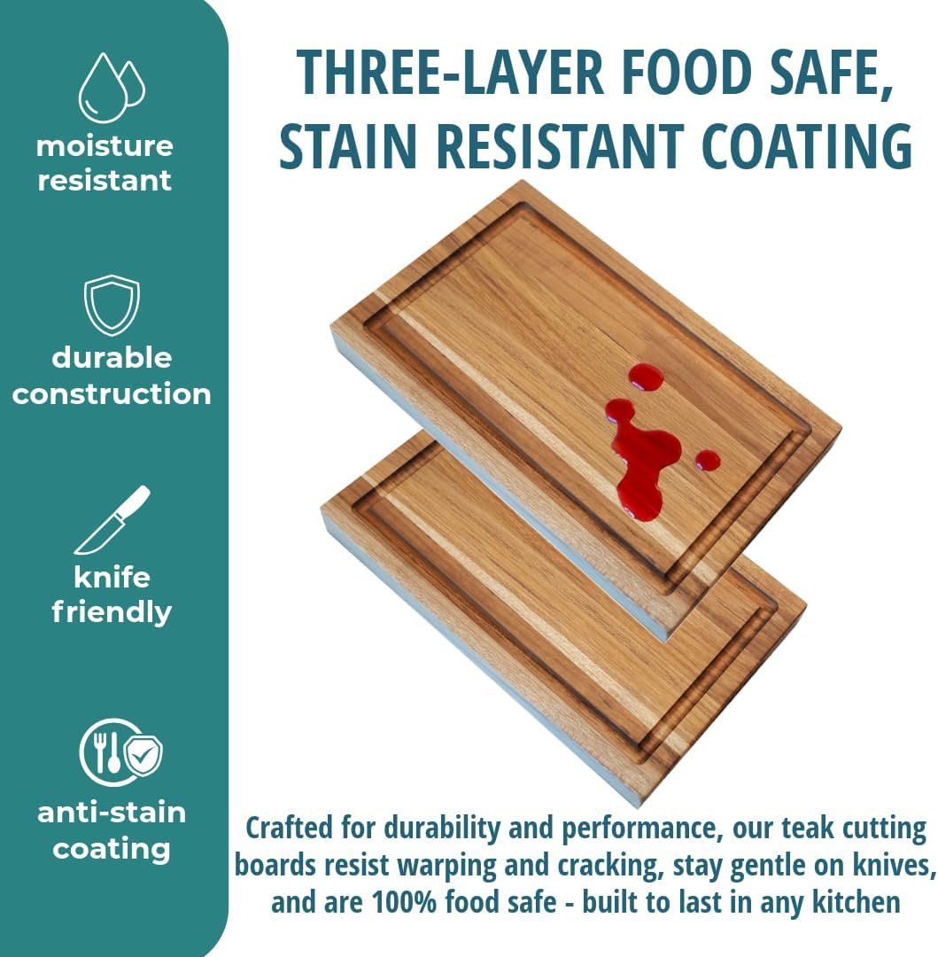 EcoDecors, Teak Cutting Board 10"x6", Reversible Compact Teak Wood Edge Grain Cutting Board with Juice Groove, Small Wooden Board for Bar, Garnish, Snack, Cheese, or Gift, FSC Certified