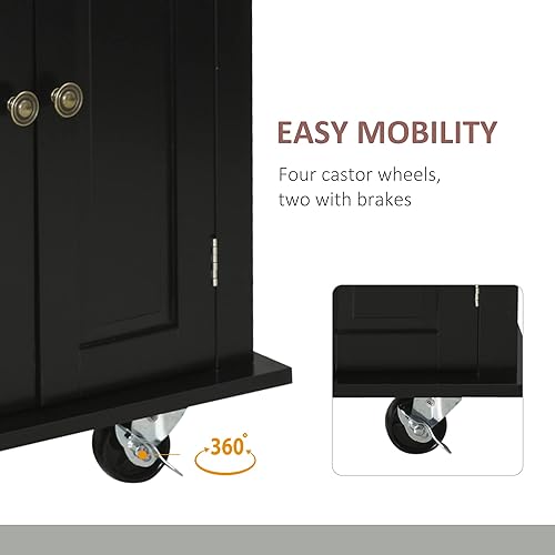 Miniatura 6 de HOMCOM Carrito de isla de cocina con parte superior de madera de goma, mesa de isla de cocina con ruedas con cajones, estantes ajustables, estante