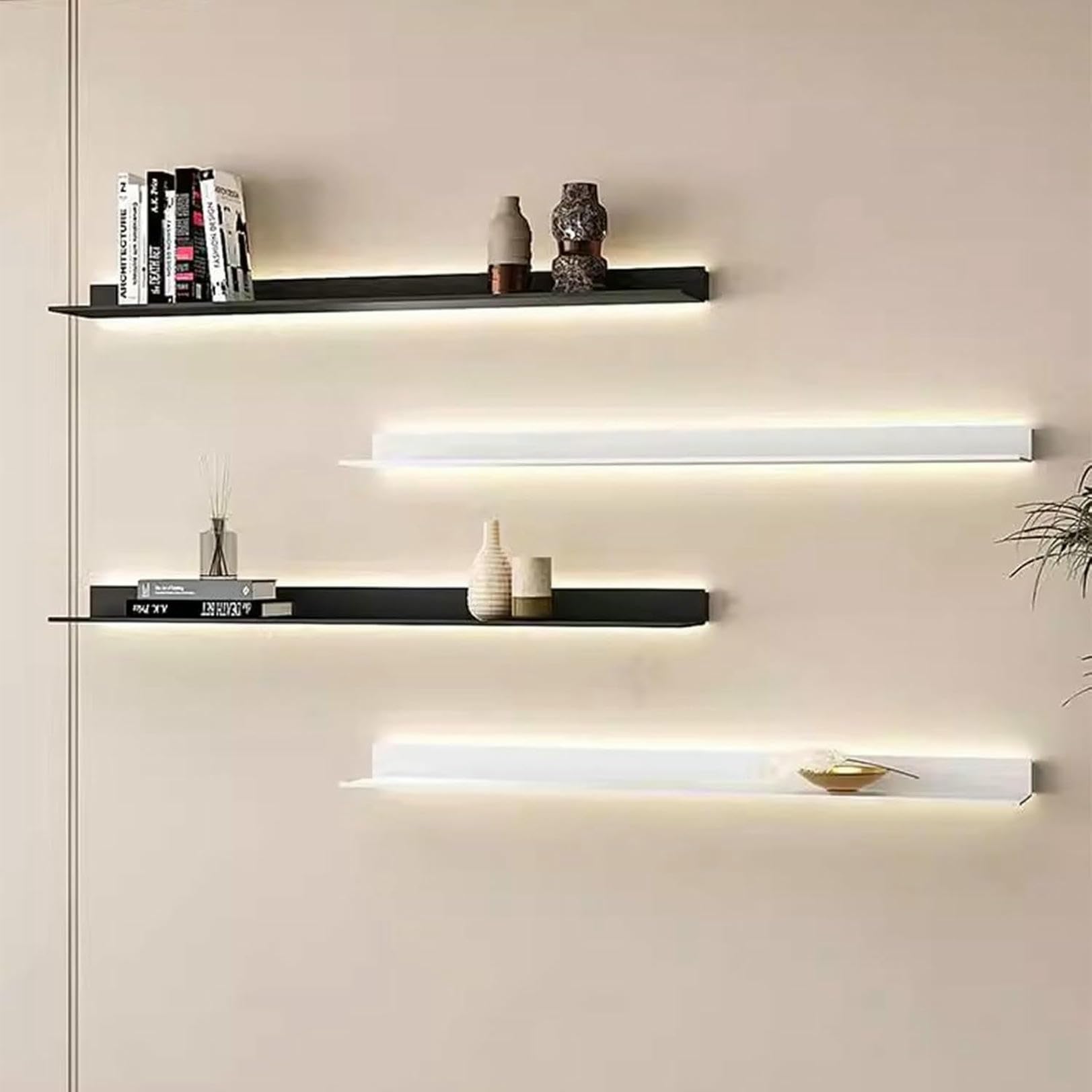 Étagères murales flottantes à lumière LED en aluminium pour chambre