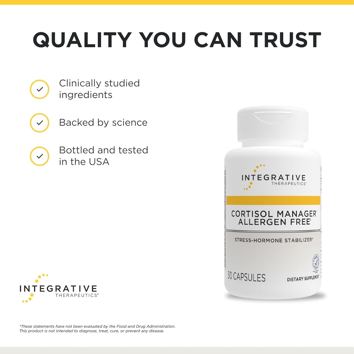 Integrative Therapeutics Cortisol Manager Allergen Free - Adrenal Health Support Supplement for Healthy Stress Response* - Vegan, Non-Dairy & Gluten-Free - 30 Capsules (15 Servings)