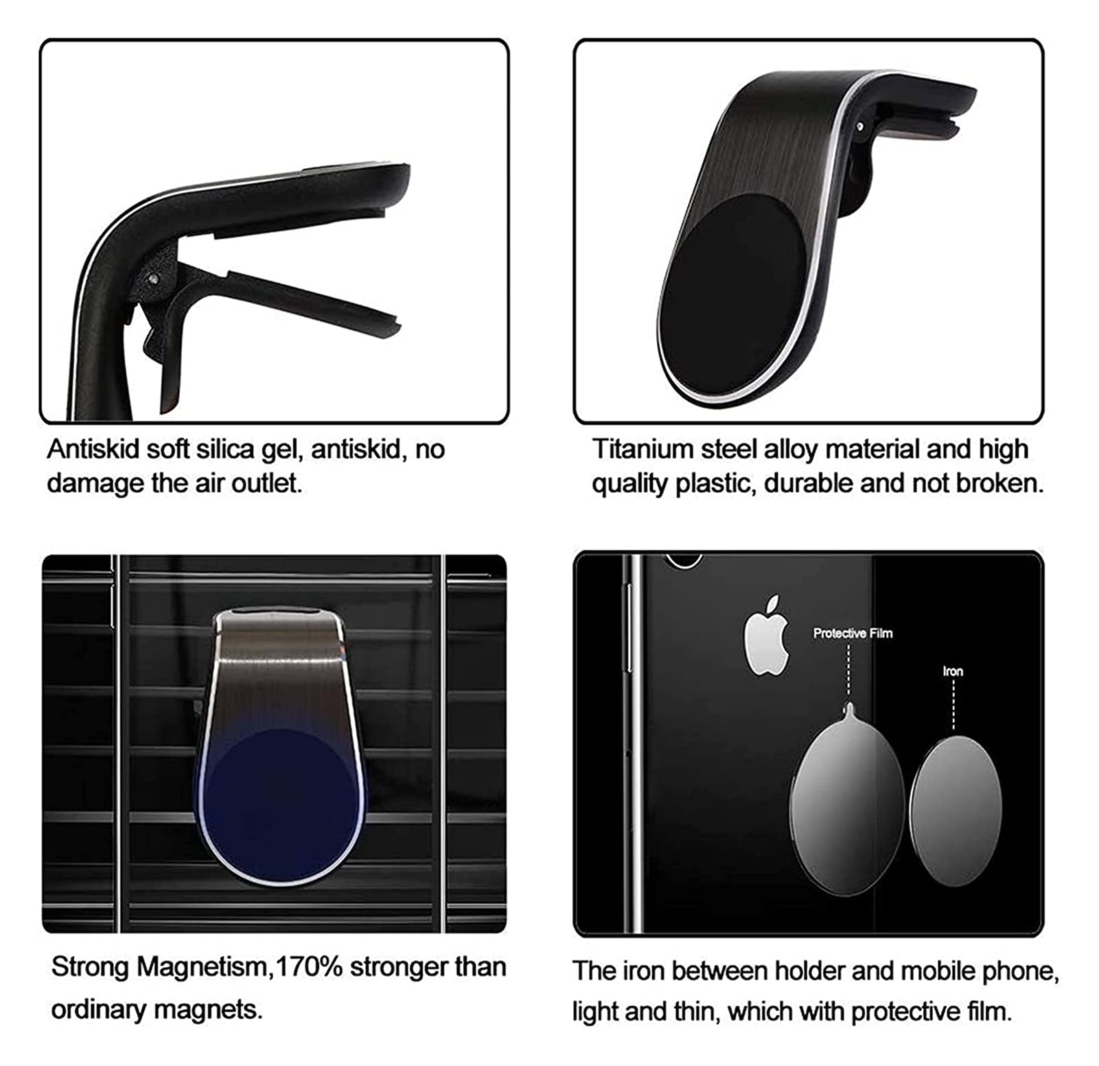 JJJ Samochodowy uchwyt na telefon do odpowietrzania powietrza, magnetyczny uchwyt na telefon komórkowy z klipsem do iPhone 11 Pro MAX/XR/XS MAX (kolor: szary)