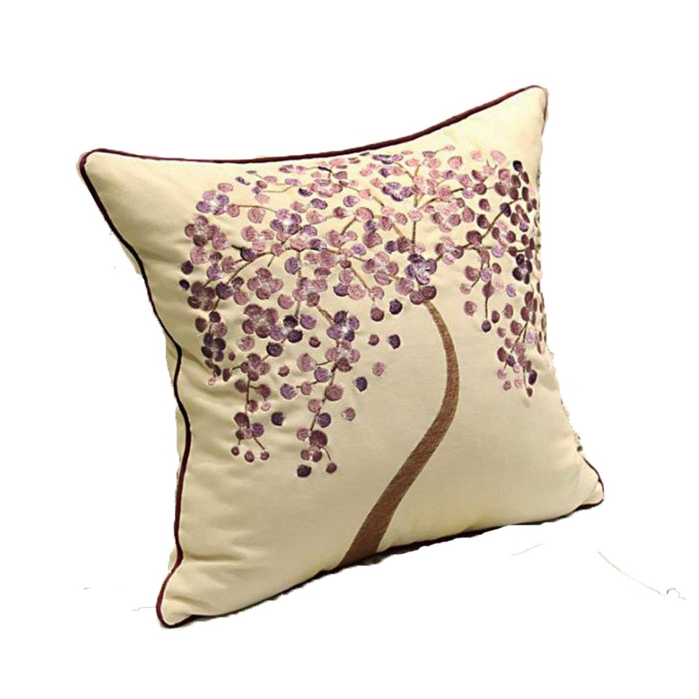 Zuodu Moneytree- Purple Embroidered Cotton Linen Throw Pillow Cover, Purple, 18X18