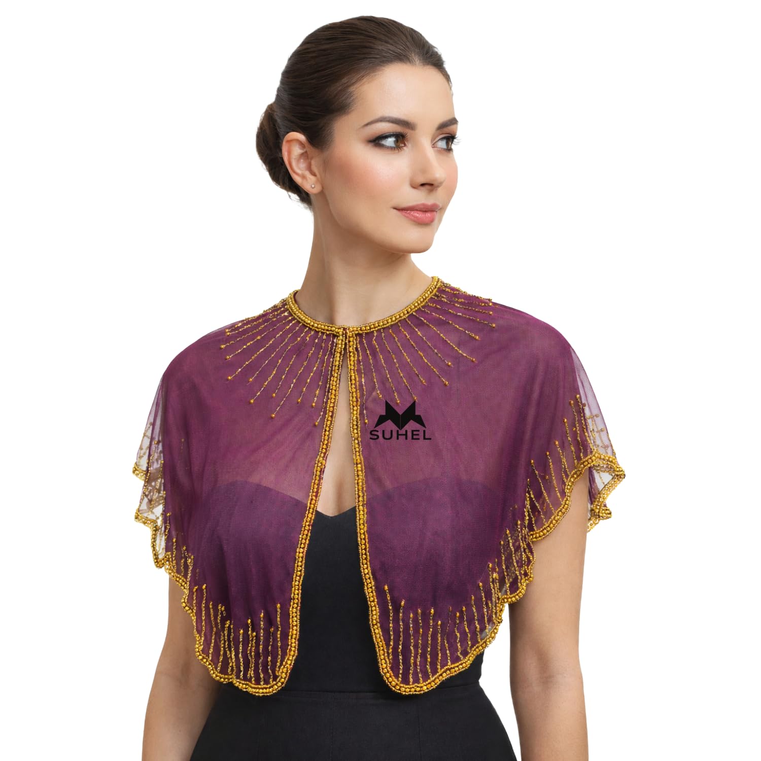 Women's Net Ponchu for Girls Dot Line Without Fringles Net Cape Poncho Full Embroidery Round Neck Style Shurgs with Hook and HIE-picture-44