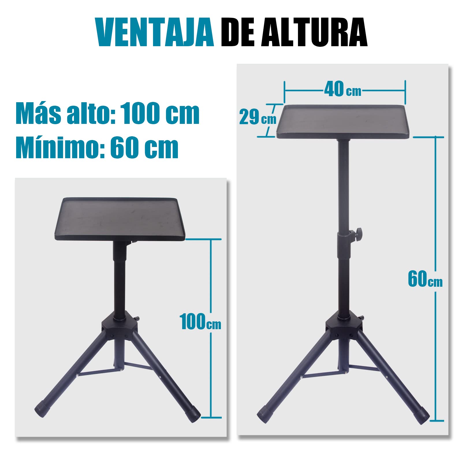 GLEAM Soporte para Proyector Soporte Más Fuerte Bandeja Grande 39 cm x 29 cm Altura de 60 cm a 100 cm para Laptops, Proyector, Equipo de DJ