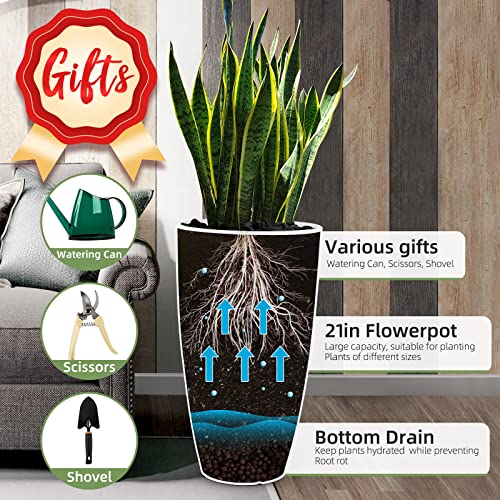 Qcqhdu 21 Inch Tall Planters For Outdoor Plants Set Of 2,Outdoor Planters For Front Porch,Large Pots For Plants Outdoor Indoor,White Planters Flower Pots #TOP1