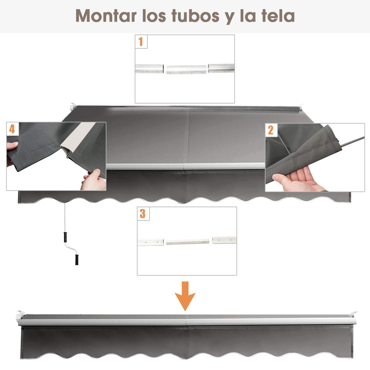 COSTWAY Toldo Manual Retráctil Plegable, Toldo para Ventana de Metal y Poliéster, Multifuncional Toldos Exterior con Manivela de Metal,Impermeable para Balcón y Veranda (2,45 x 2 m, Gris)