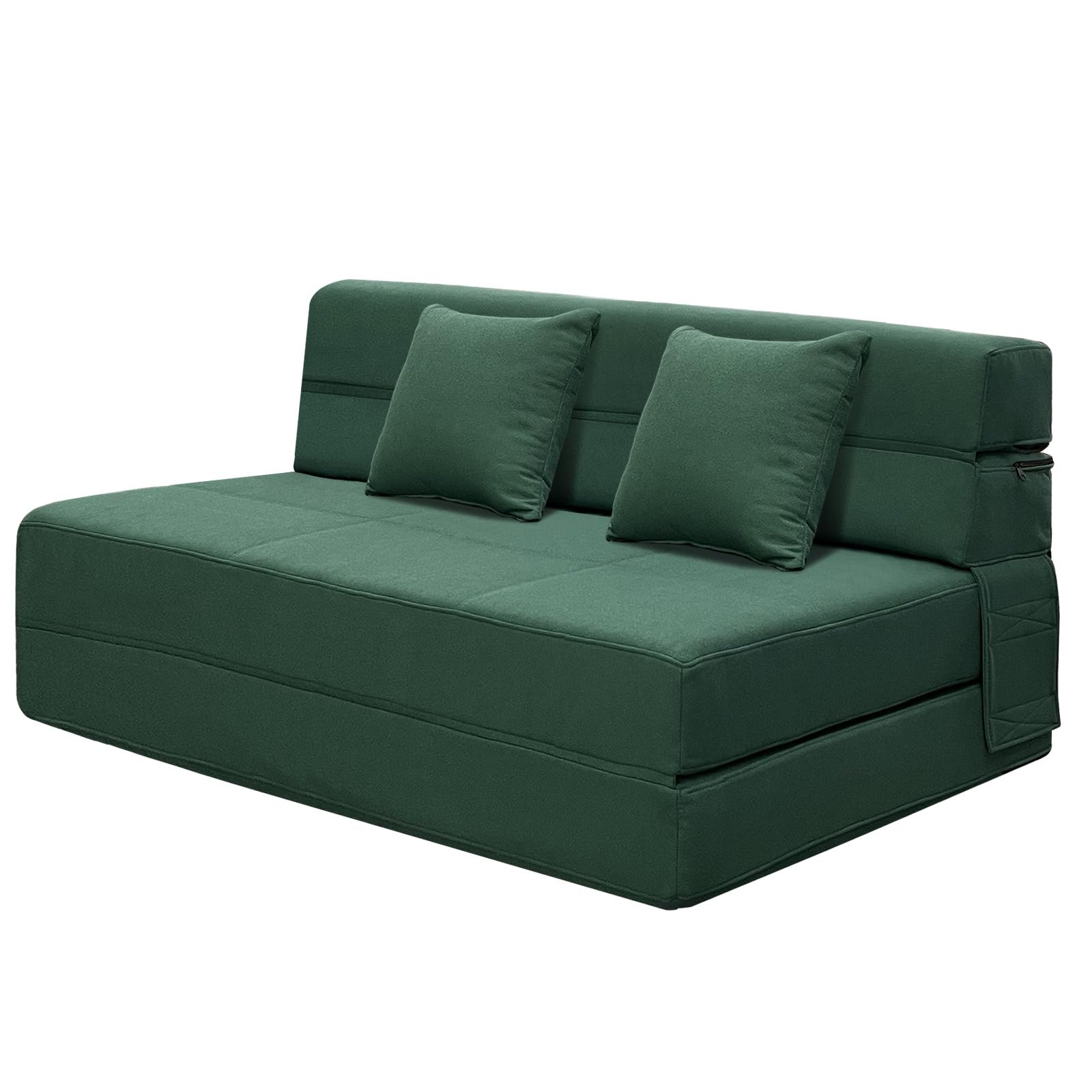 ANONER Double Sofa Bed 150cm Wide with Sleep Function, Memory Foam and 2 Cushions, Dark Green Home & Kitchen