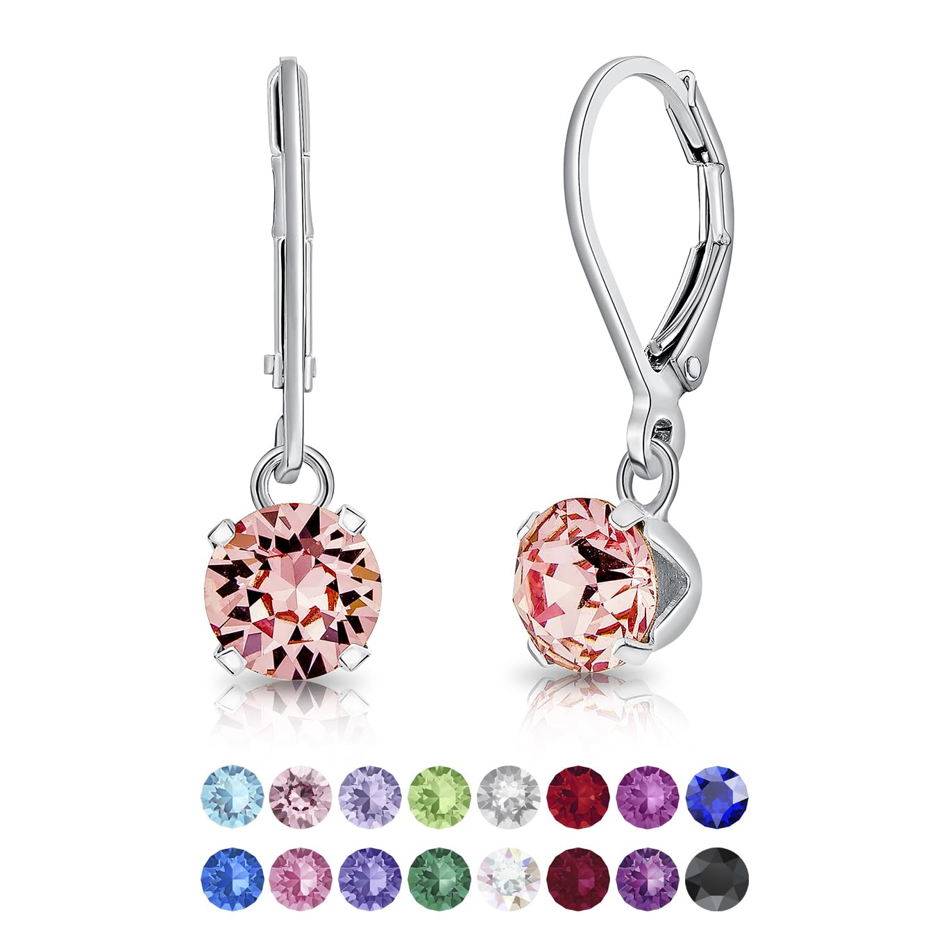 DTPsilverPendientes Colgantes Mujer Plata de Ley 925 con Cristal Swarovski® 6 mm - Pendientes Mujer Plata - Pendientes Pequeños - Elección de Colores