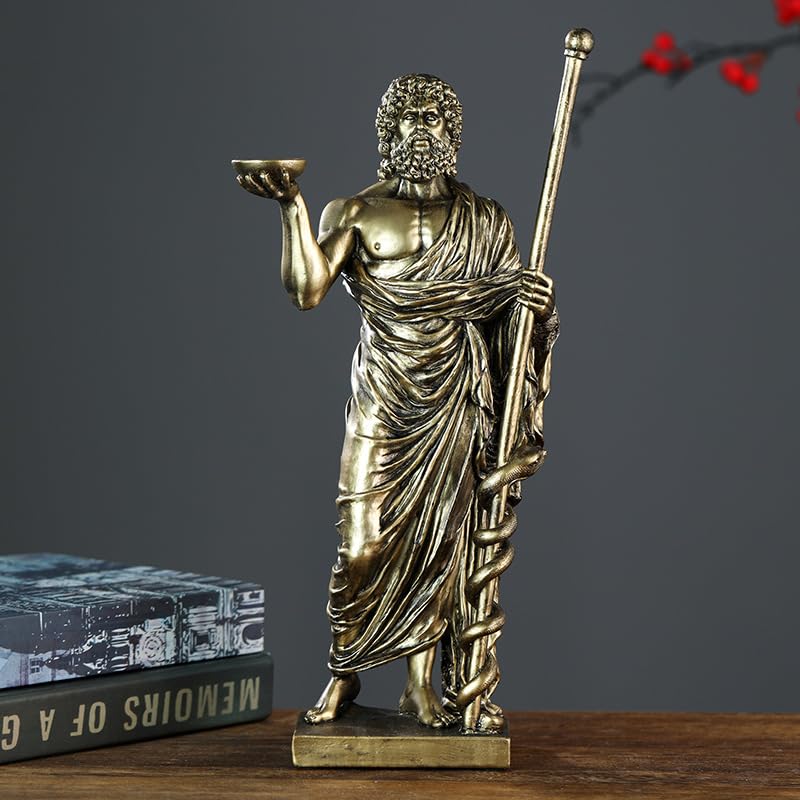 Escultura Asclepio Dios Griego Medicina Resina Bronce miniatura 6