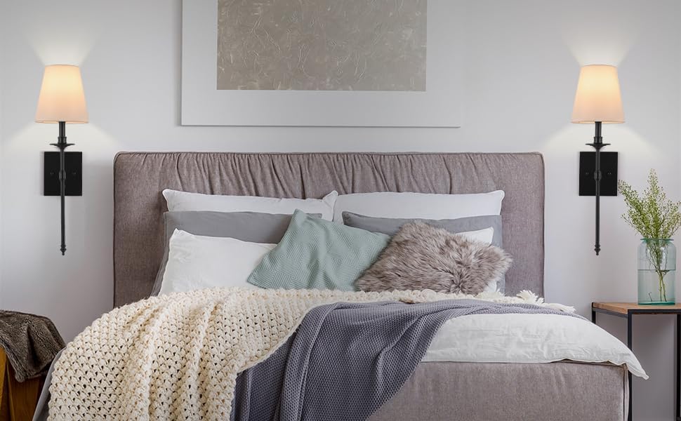 Miniatura 3 de Juego de dos apliques de pared con control remoto, atenuación del 10% al 100% y colores ajustables 2700K-6500K, lámparas de pared cableadas con