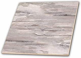 3dRose White Distressed and Weathered Faux Printed Birch Wood Effect 6 Inch Ceramic Tile