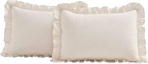 Miniatura 7 de Lush Décor - Juego de Cubrecama con falda de volantes para cama sencilla, estilo Shabby Chic, juego de 2 piezas, Poliéster, Ivory, Completo