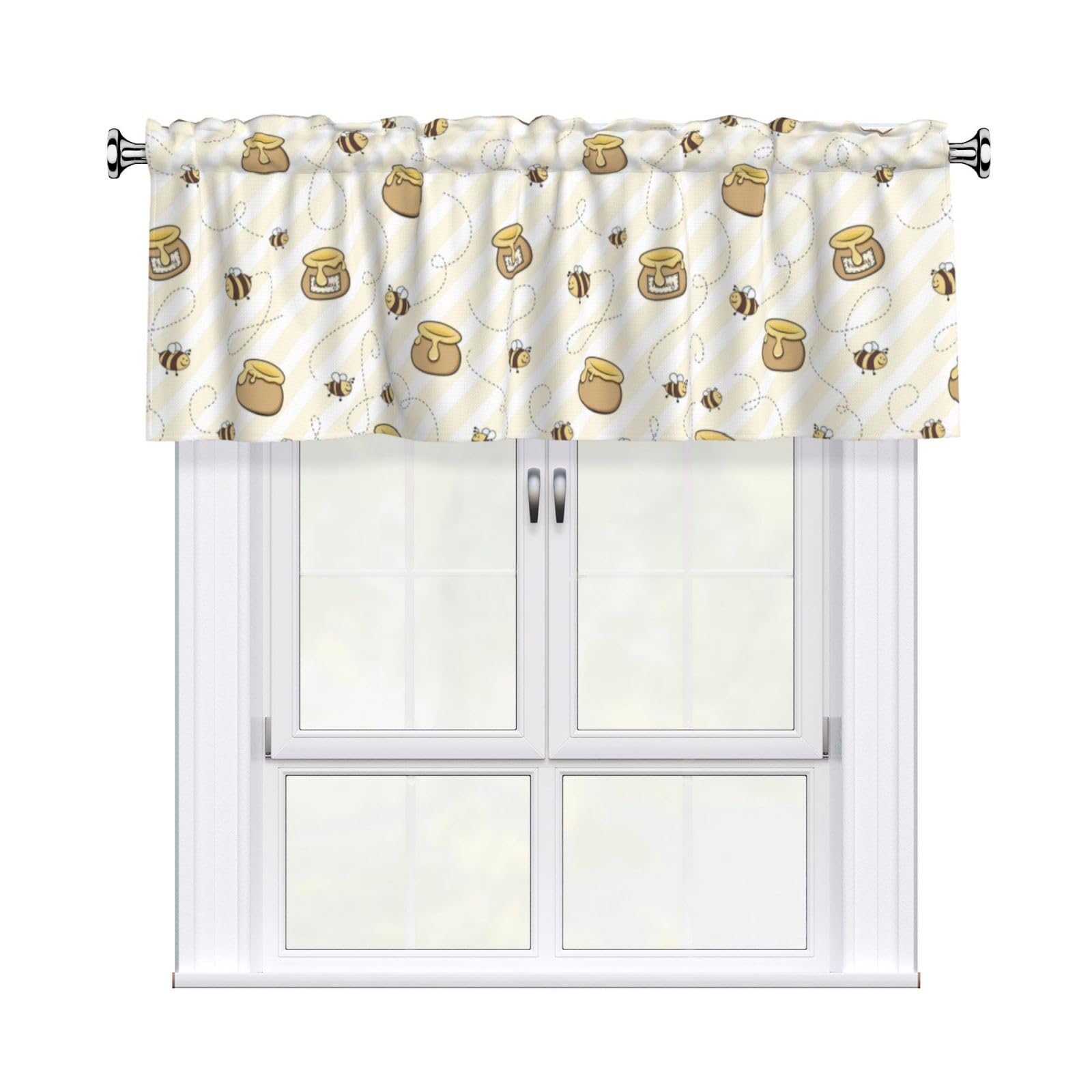 Noble Ren Honey Jar Little Bees Short Curtain Valance 54x18in For Kitchen Bathroom Cafe Living Room Decoration