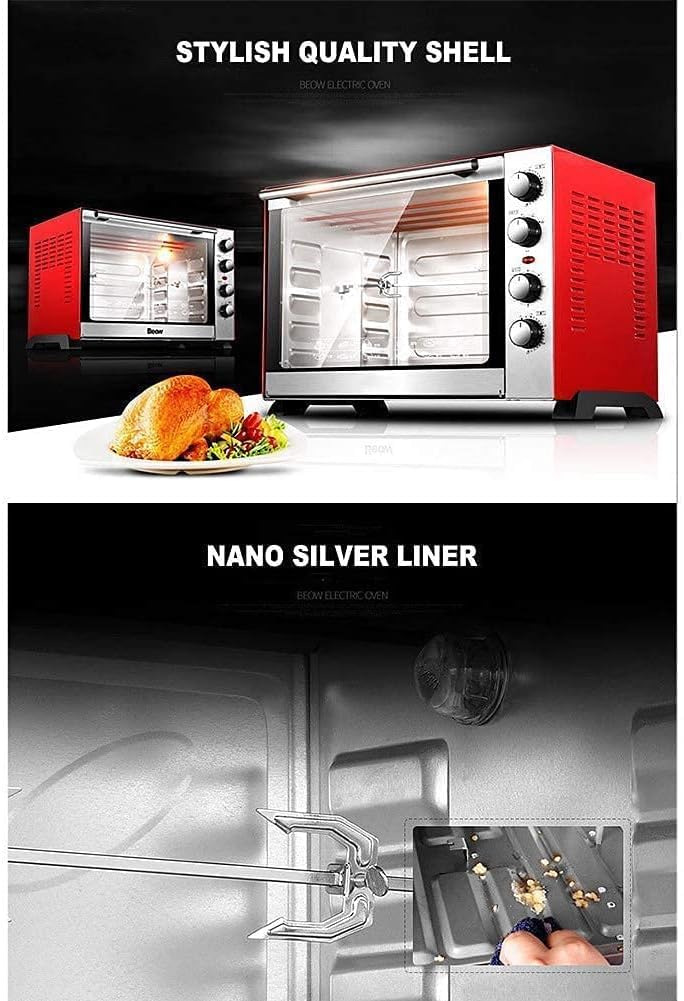 Forno tostapane, forno mini friggitrice ad aria da 60 l, elettrico a convezione con teglia, griglia e spiedo rotante (100-250 °C), molteplici funzioni di cottura grill, in metallo/vetro, ai