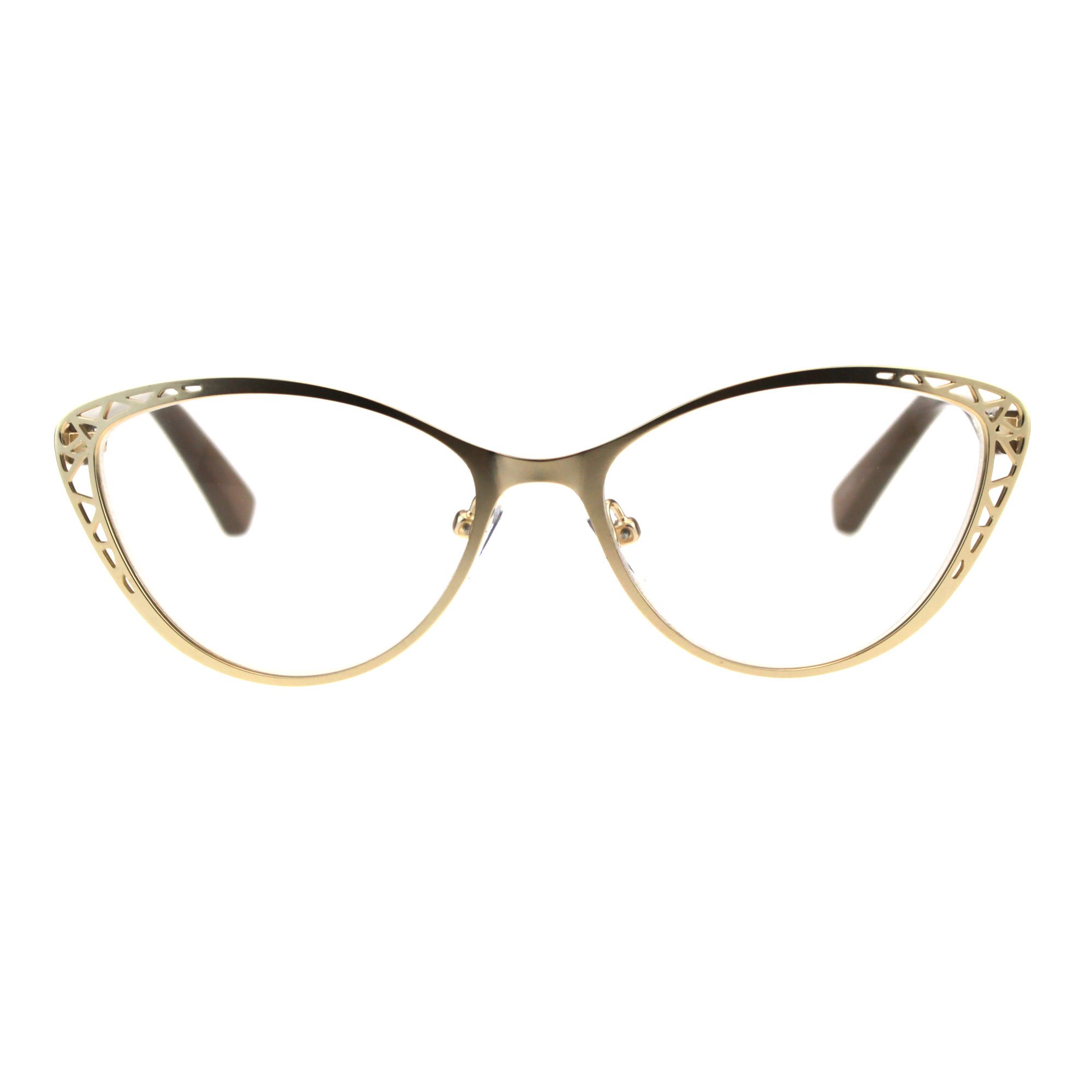 Womens Metal Rim Cat Eye Diecut Deco Powered Reading Glasses Light Gold 1.5