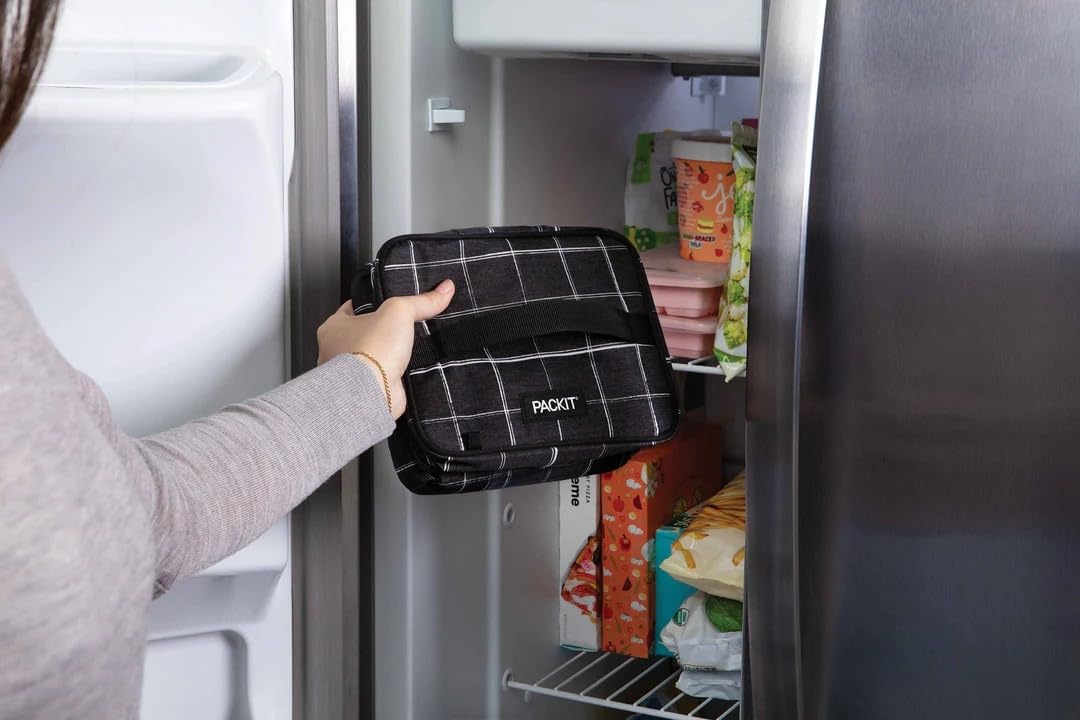 PackIt Refroidisseur de biberons congelable pour Lait Maternel et préparation, Grille Noire, construit avec la Technologie EcoFreeze®, Pliable, réutilisable, Fermeture éclair et poignée supérieure,