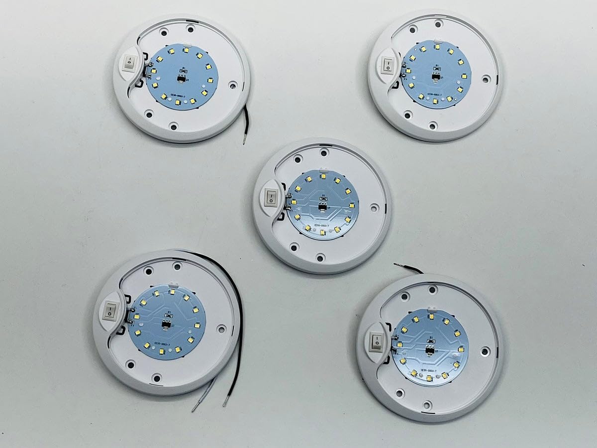 Command Electronics (5) White LED White Base 4.5 inch Round Camper RV Trailer Dome Lights/Switch