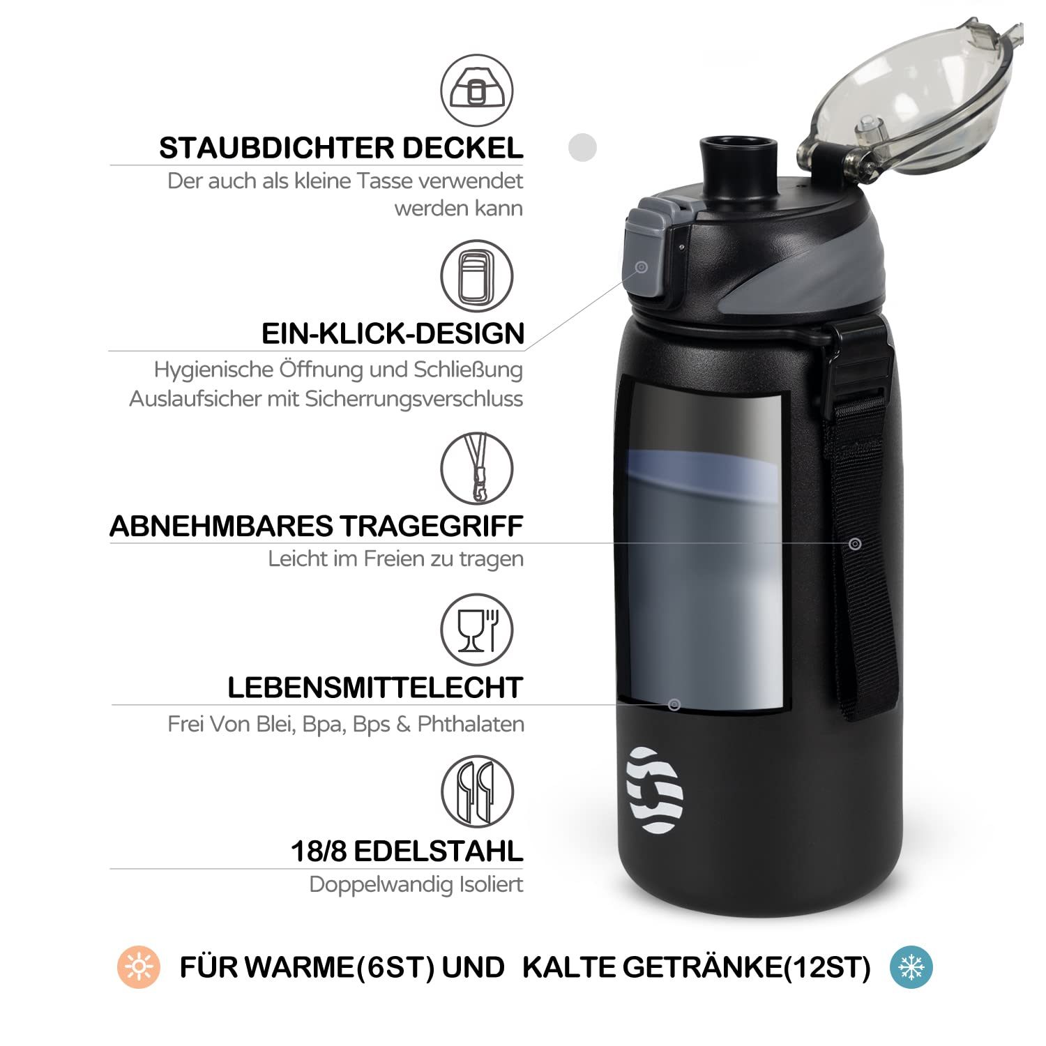 Fjbottle Borraccia Termica acciaio inox 1L, 800ml, 600ml, 400ml Bottiglia Termica per bambini Senza Perdite - Senza BPA Borracce palestra per Scuola, Sport, Yoga, Palestra