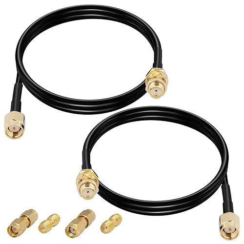 Miniatura 7 de Cable de antena SMA RG174 Cable coaxial Paquete de 2 unidades de 10 pies SMA hembra a SMA macho Bulkhead Add-on SMA a SMARPSMA Kit adaptador para
