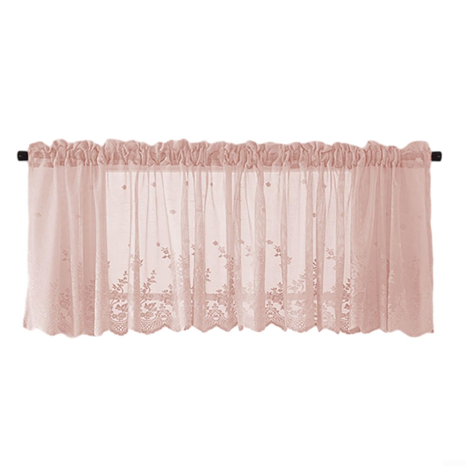 Beixihappygrowth Pink Kitchen Coffee Net Curtain, Semi Sheer Curtain Window Treatment Tab Top Voile Window Curtain,Lace Window Curtain Tiers And Valance Set For Kitchen Bathroom Living Room (Pink)