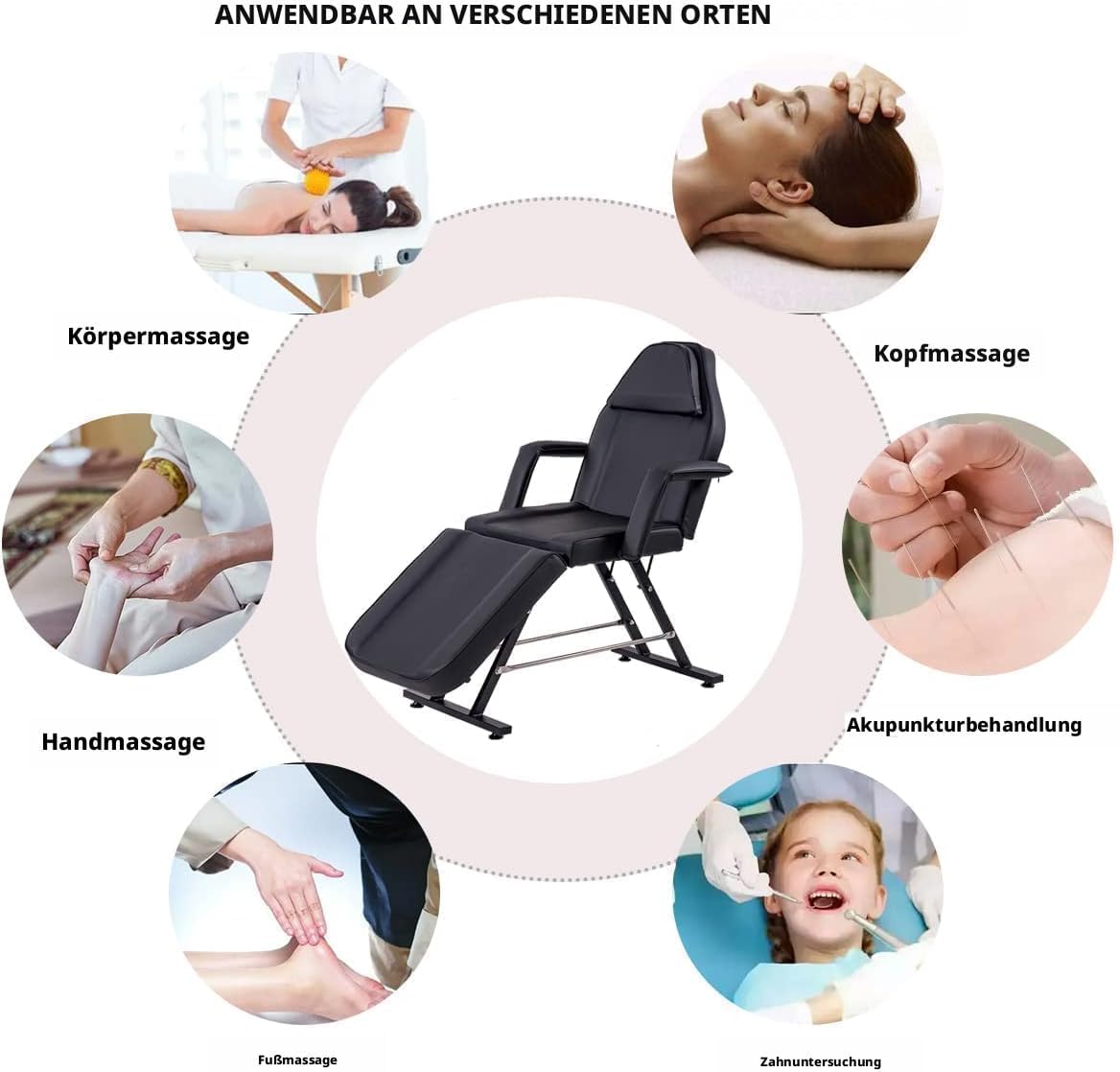 LSLIFE Beauty Bed Massageliege mit Hocker & Laken 3 Abschnitt verstellbare Massagetisch Tattoo Stuhl mit abnehmbaren Armlehnen Kopfstütze Salon Wimpern Bett für Spa Salon