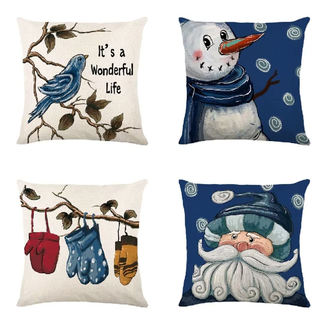 Housse de coussin Noël 40x40 lot de 4 en velours carré pour canapé salon