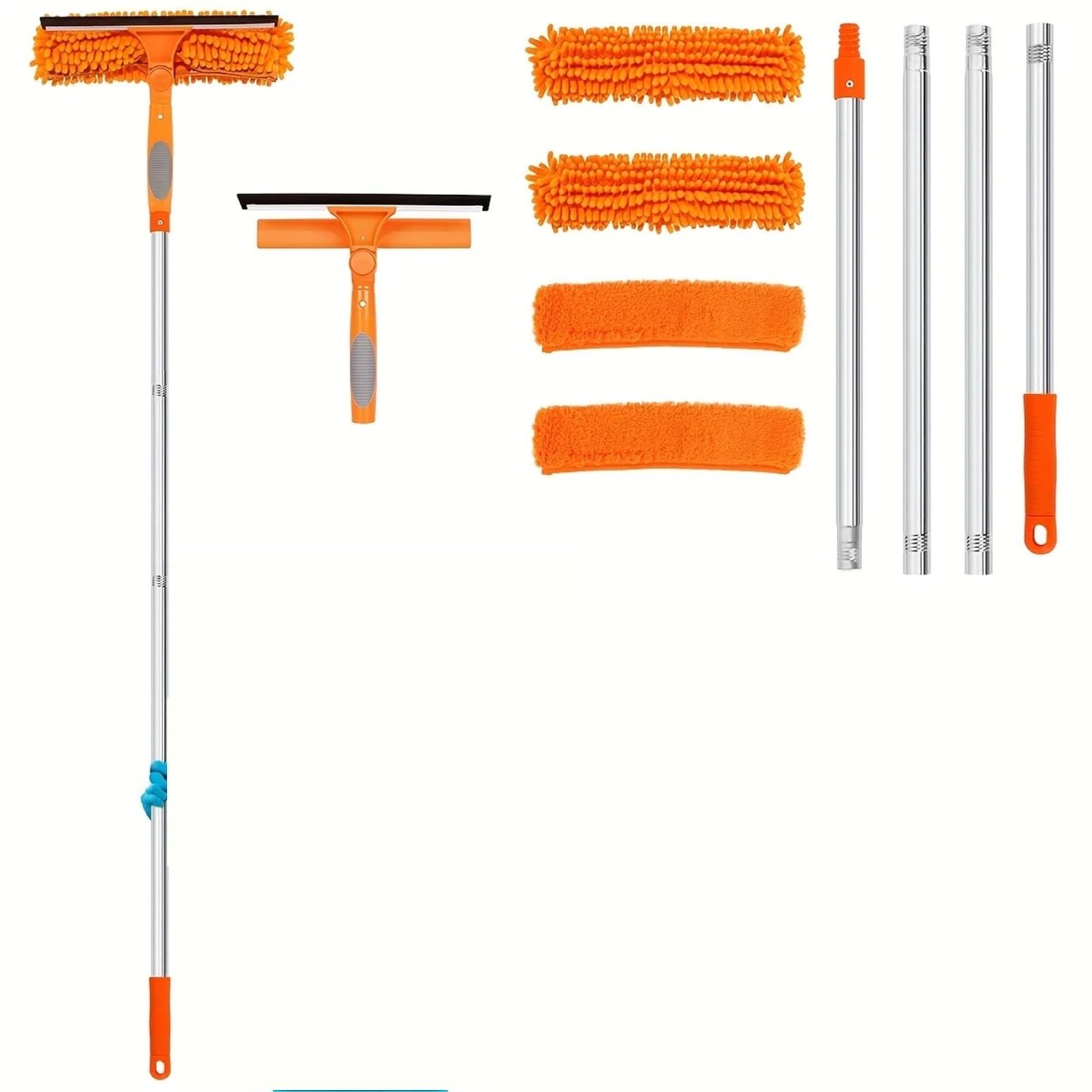 Glasreinigungsbürste Mit Ausziehbarem Griff, Multifunktionaler Fensterreiniger Mit Wiederverwendbarem Tuchabzieher, Praktische Haushaltsreinigung(Orange)