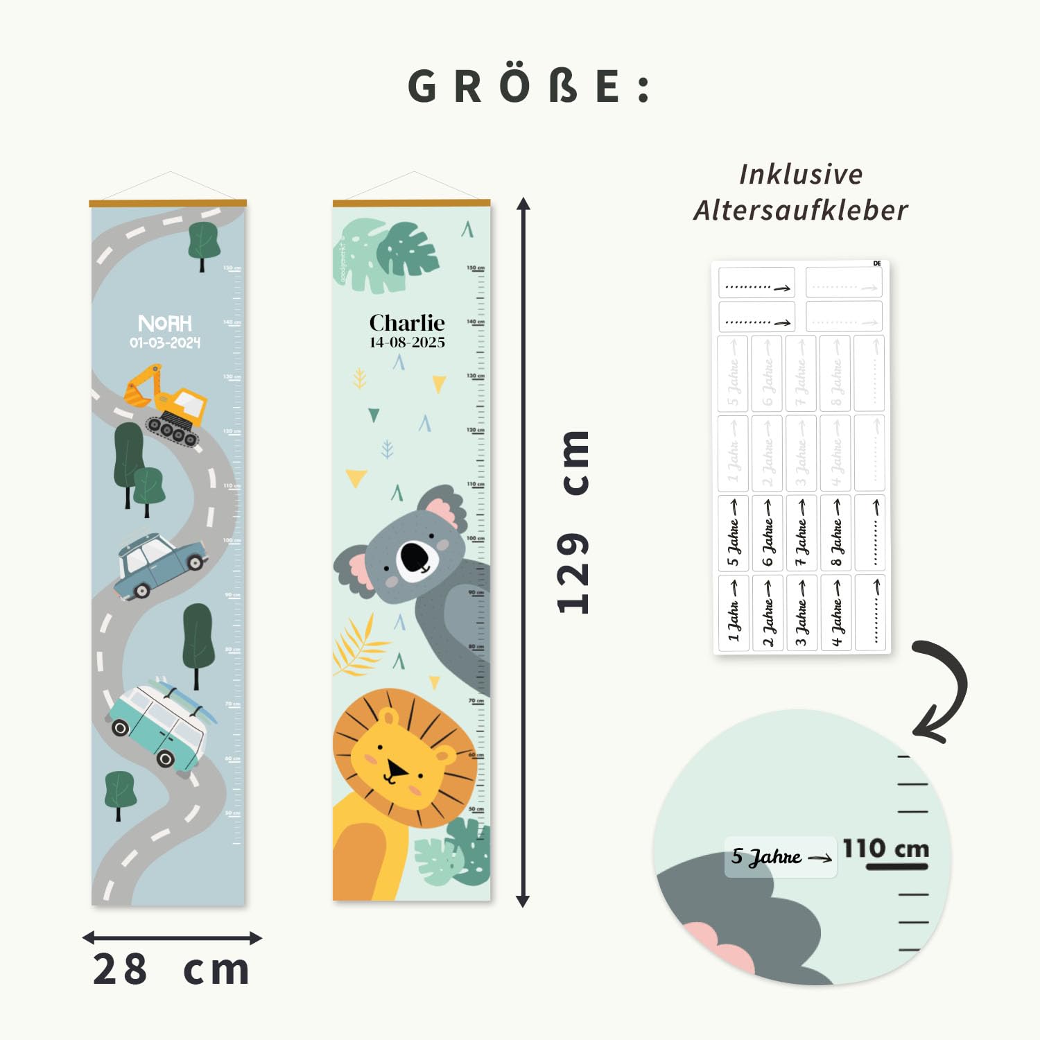 Gutmarkiert - Personalisierte Messlatte für Kinder - mit dem Namen und Geburtsdatum des Kindes. (Fantasie)