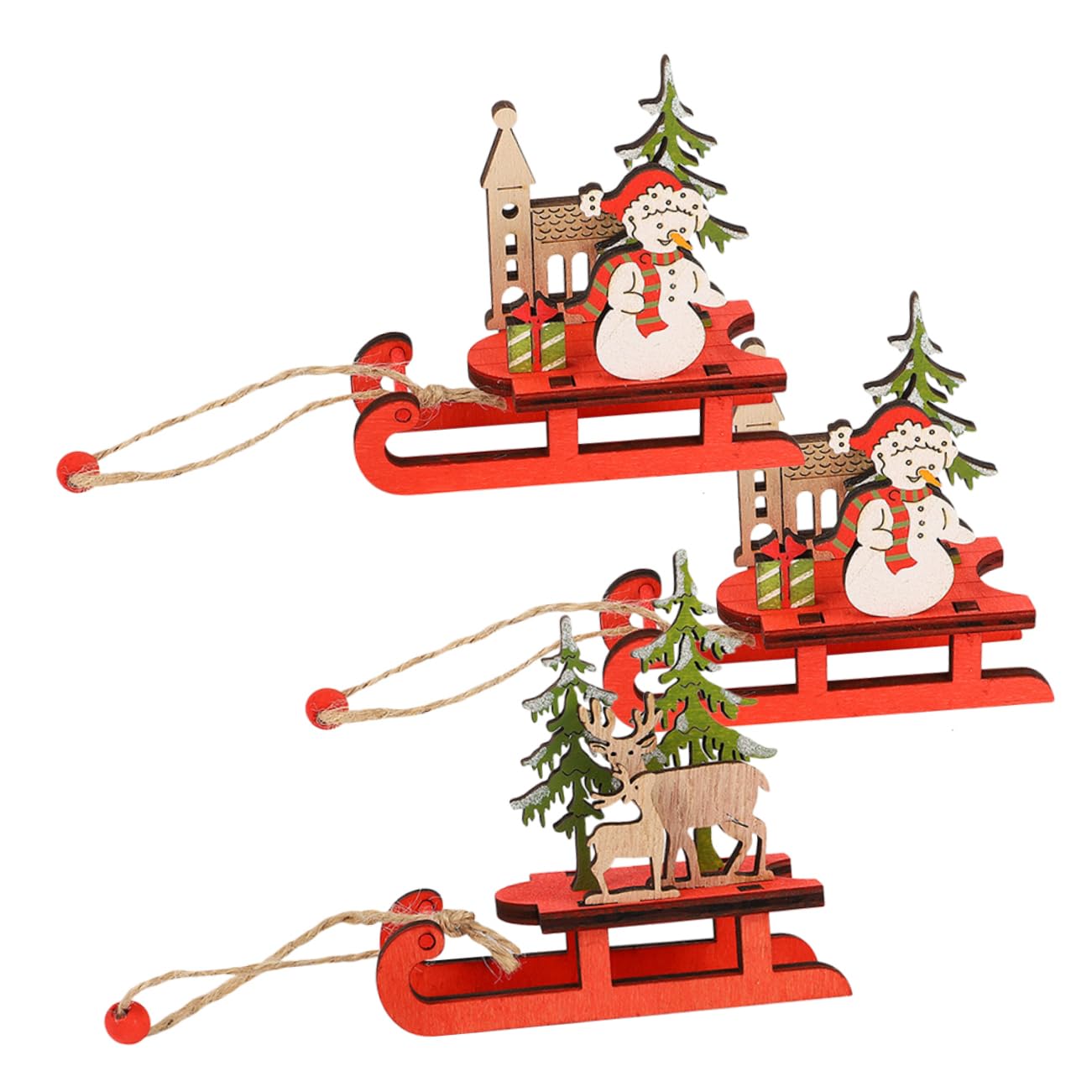 Cabilock 3 Set Slitta Natalizia in Legno Figurine Scena Ornamenti Natalizi Decorazioni Di Halloween Appeso All'albero Di Natale Uomo Fiocco Di Neve Arredamento Autunno Bosso 3 Pezzi*3