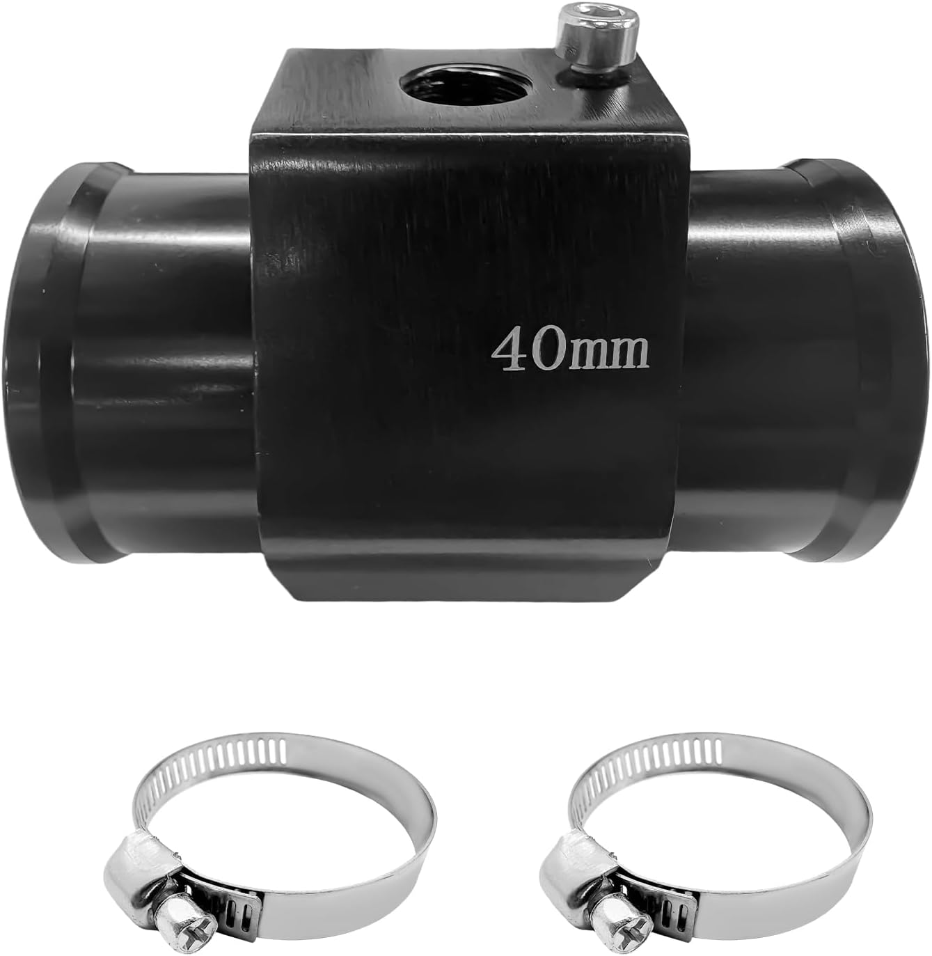 Auto Water Temp Joint Pipe, 32mm Aluminum Alloy Water Temp Meter Connector with Clamps, Rustproof Temperature Gauge Joint Pipe Radiator Sensor Adapter for Car Truck SUV