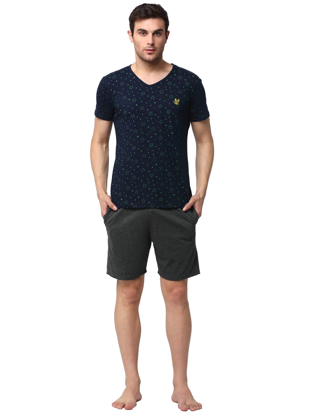 mack jonney Cotton Blend Relaxed Night Suit Co-Ord Set for Men with V-Neck Half Sleeve T-Shirt and Short-Vj-Mns-Ts-Group19-picture-13