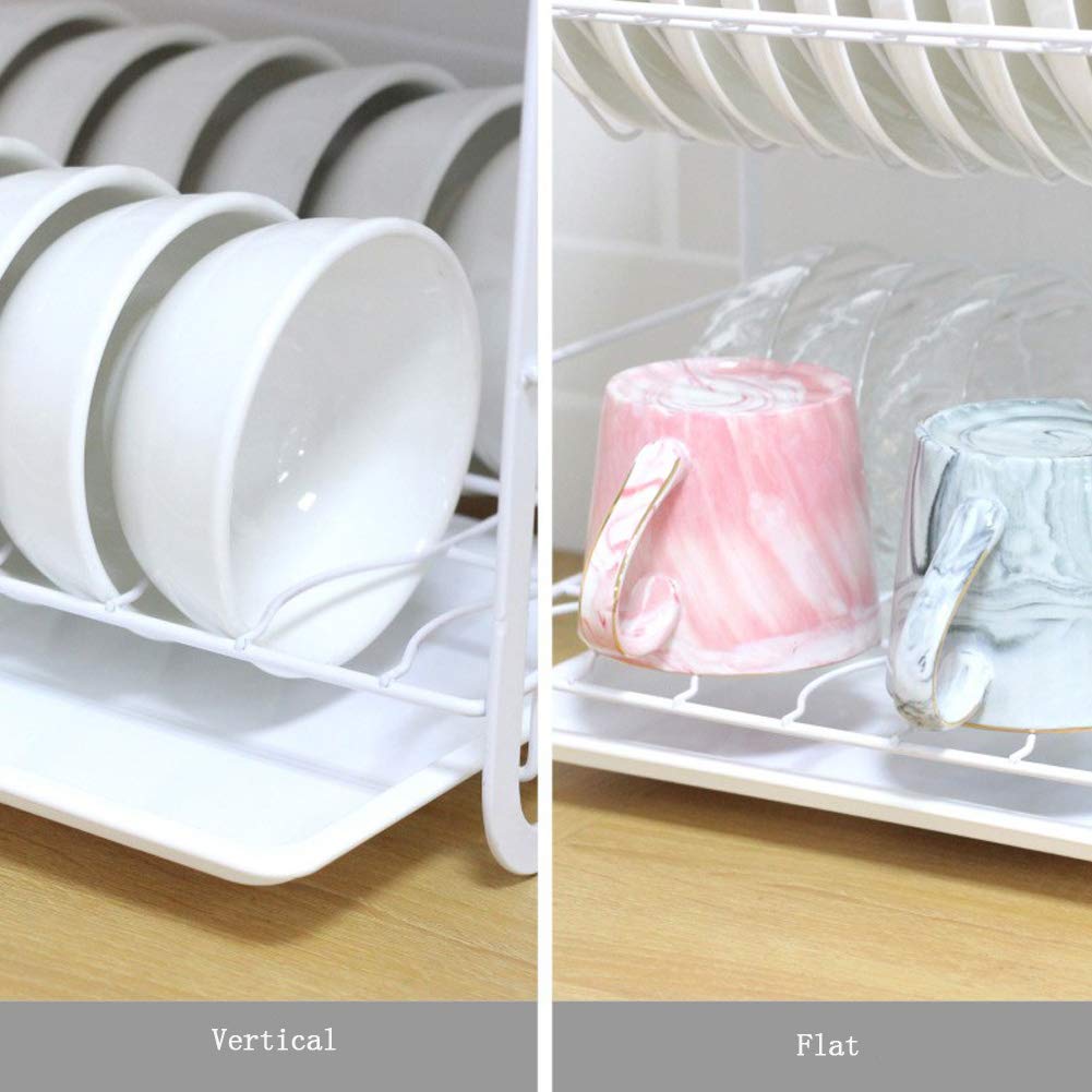 Support À Vaisselle pour 11 Assiettes, 14 Bols Et Porte-Baguettes Amovible, Support De Séchage pour Bol Et Tasse avec Égouttoir, Blanc