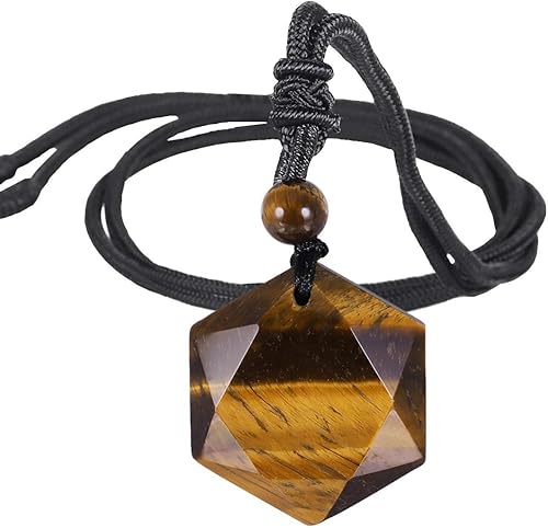 SUNYIK Collar con colgante de cristal de estrella de David para mujeres y hombres, collar de piedra hexagonal para unisex, ajustable de 18 a 28