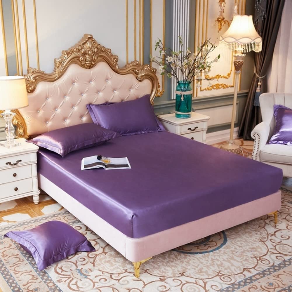 Drap housse en satin de soie de luxe 160x200cm pour un lit double queen size élégant