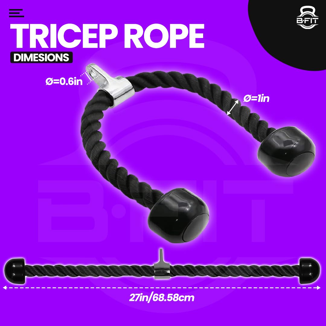 B Fit Nylon Braided Triceps Rope 27-Inch Pull Down Rope, Smith Machine Accessories, Tricep Rope Cable Attachment for LAT Pulldown and Any Pulley SystemNylon Braided Tricep Rope 1