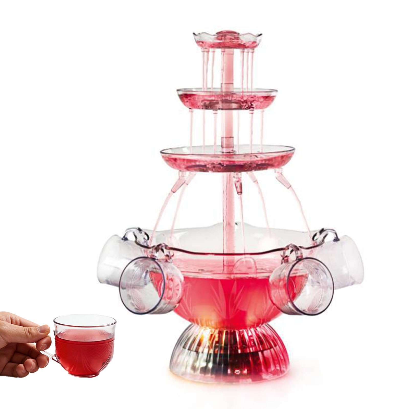 3-Tier Electric Cocktail Fountain Drink Machine3-Tier Cocktail MachineDrink Fountain for PartiesFlowing Water Fall Machine with LED Base &amp; 5 Cups for Wedding Birthday Bar Events
